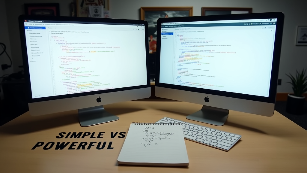Medium shot of two side-by-side computer screens showing clean workspace layouts