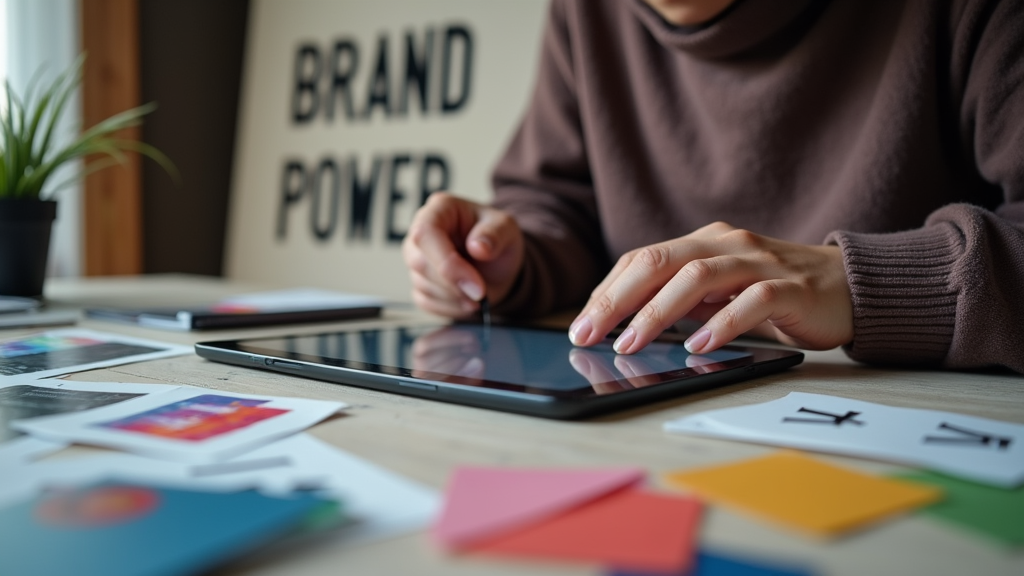 Close up shot of a designer working on a brand identity using a tablet