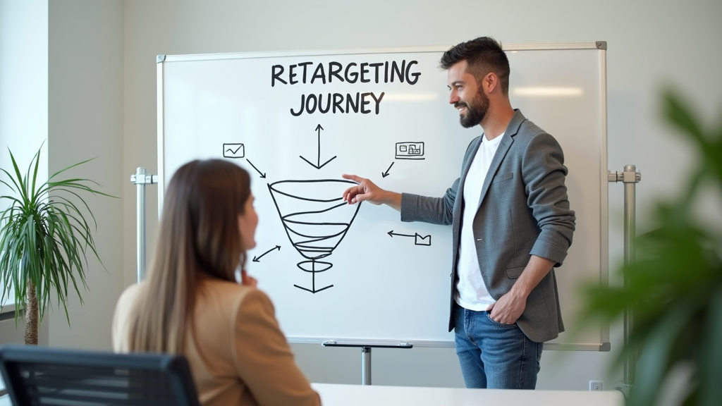 Retargeting funnel diagram showing website visitors being retargeted across various platforms