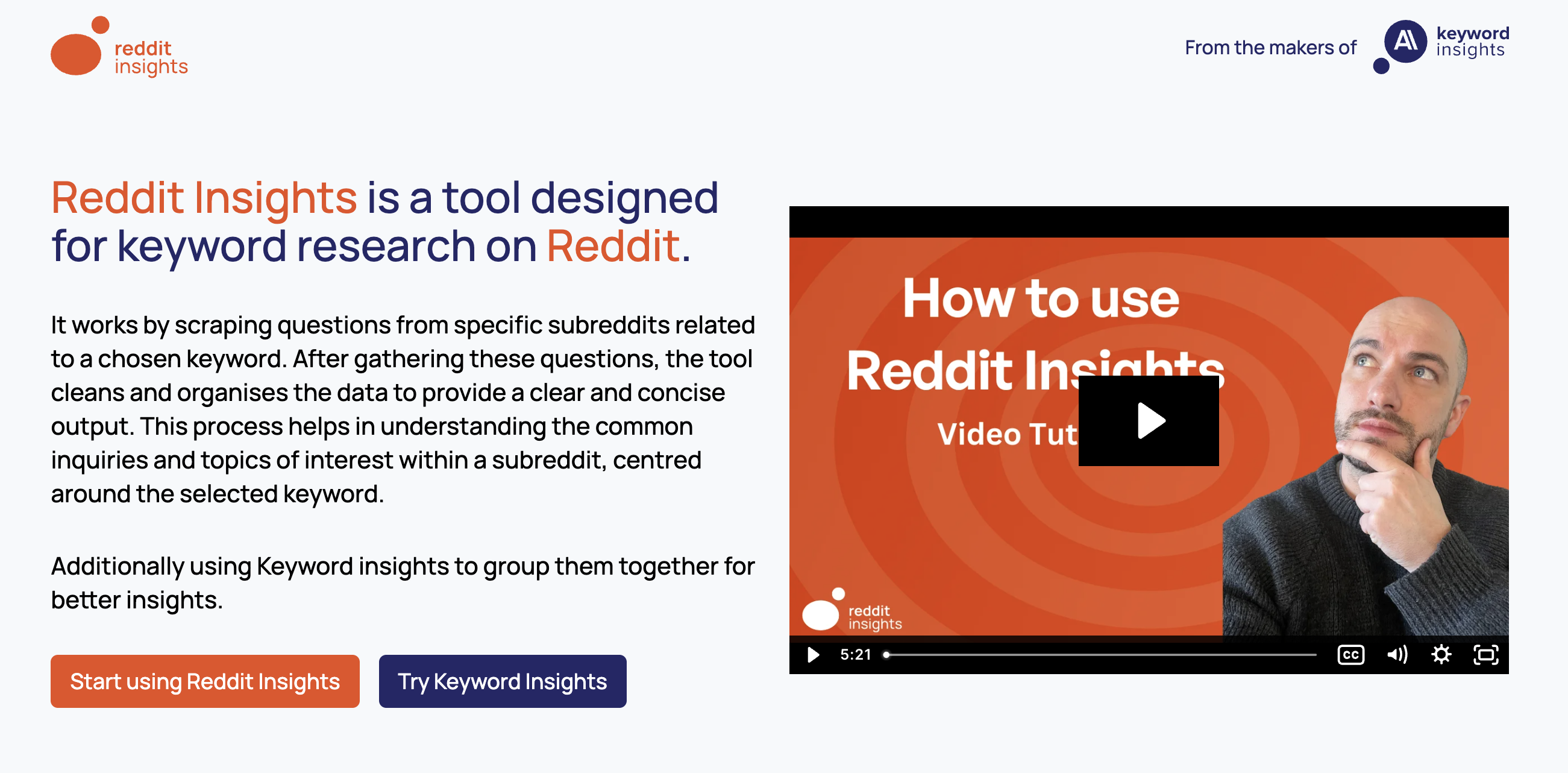 Screenshot of RedditInsights dashboard showing analyzed subreddit questions