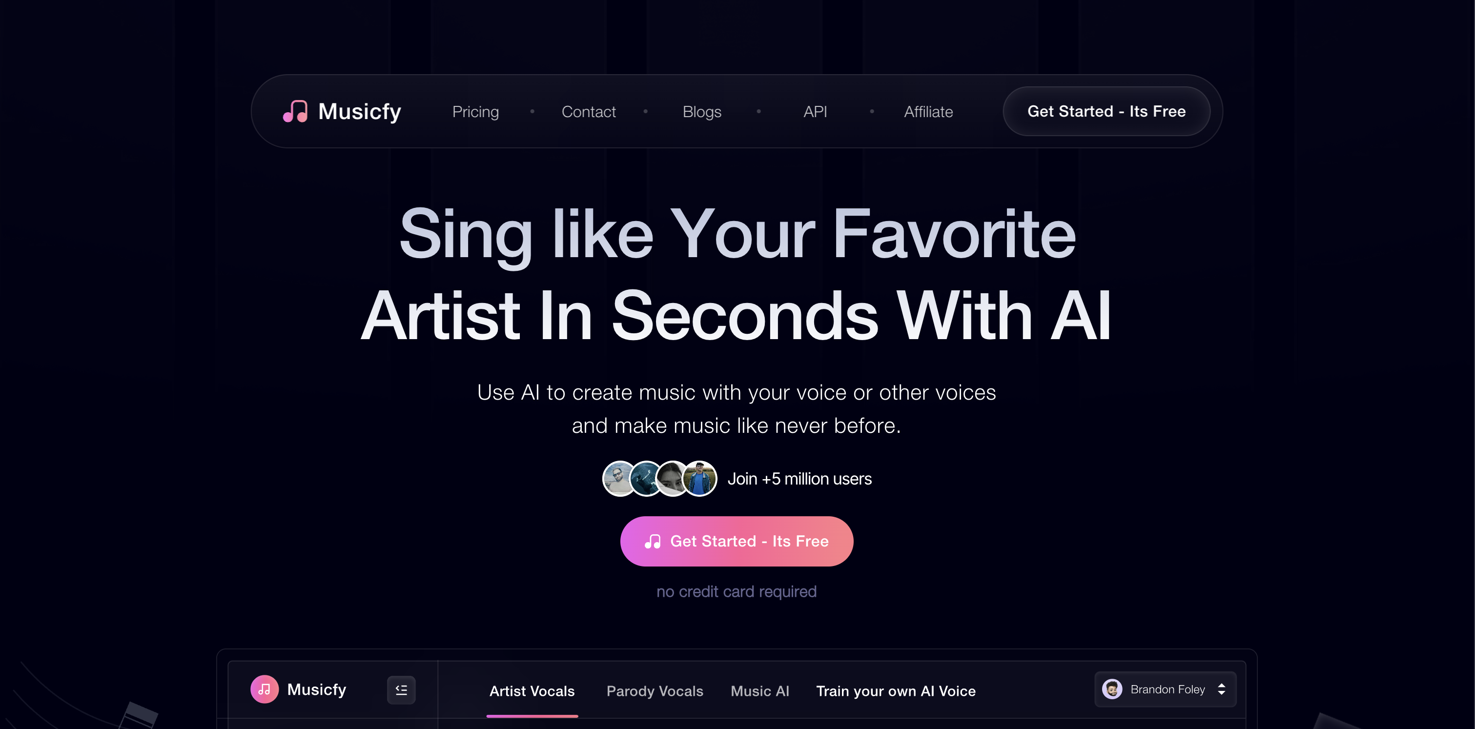 Musicfy landing page